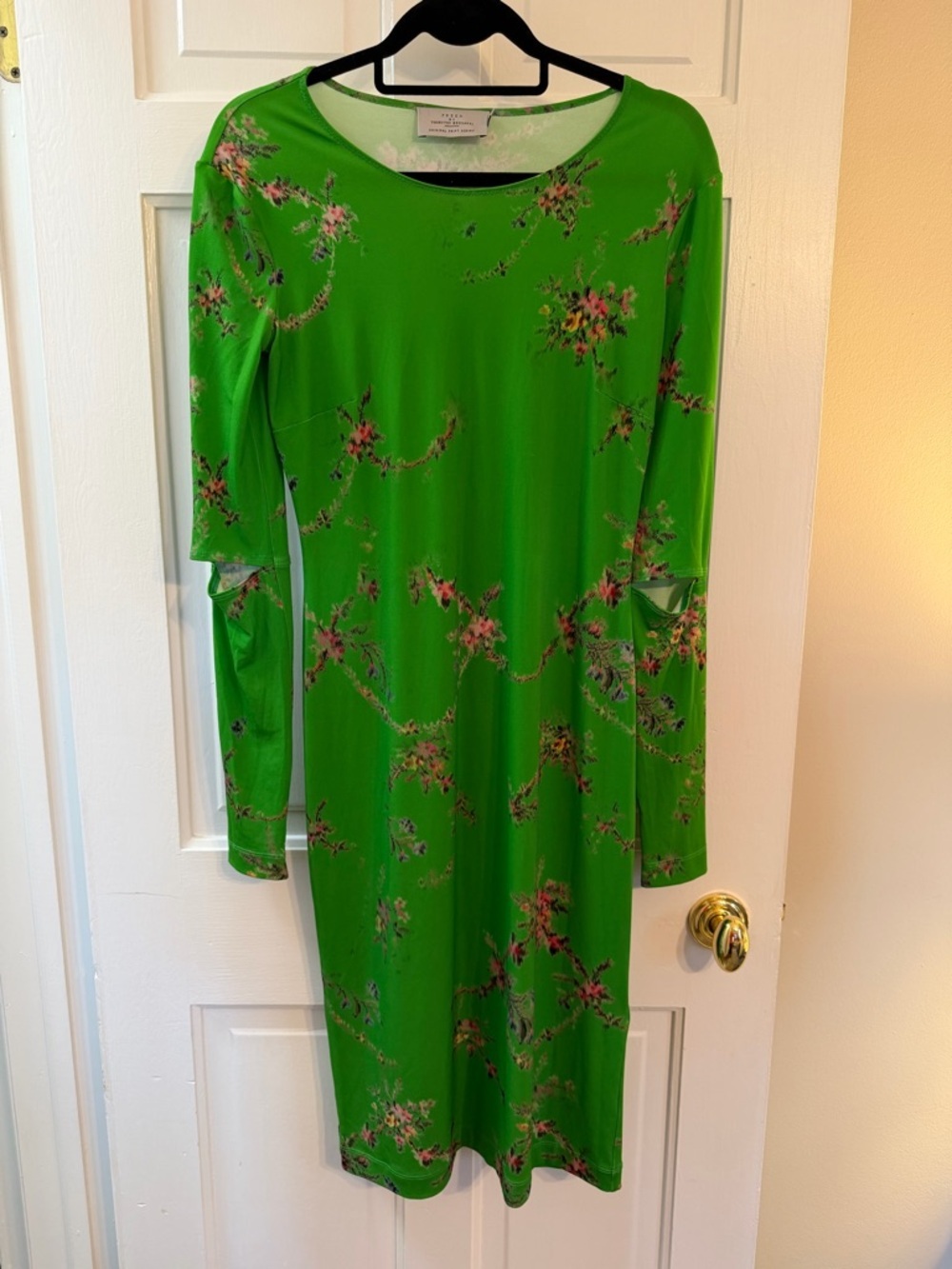 Preen by Thornton Bregazzi Green Floral Long Sleeve Midi Dress Size L